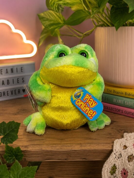 Ty Other - Ty Beanie Babies “Play Online!” Frog Plush w/ Tags Green Yellow Sparkle Belly